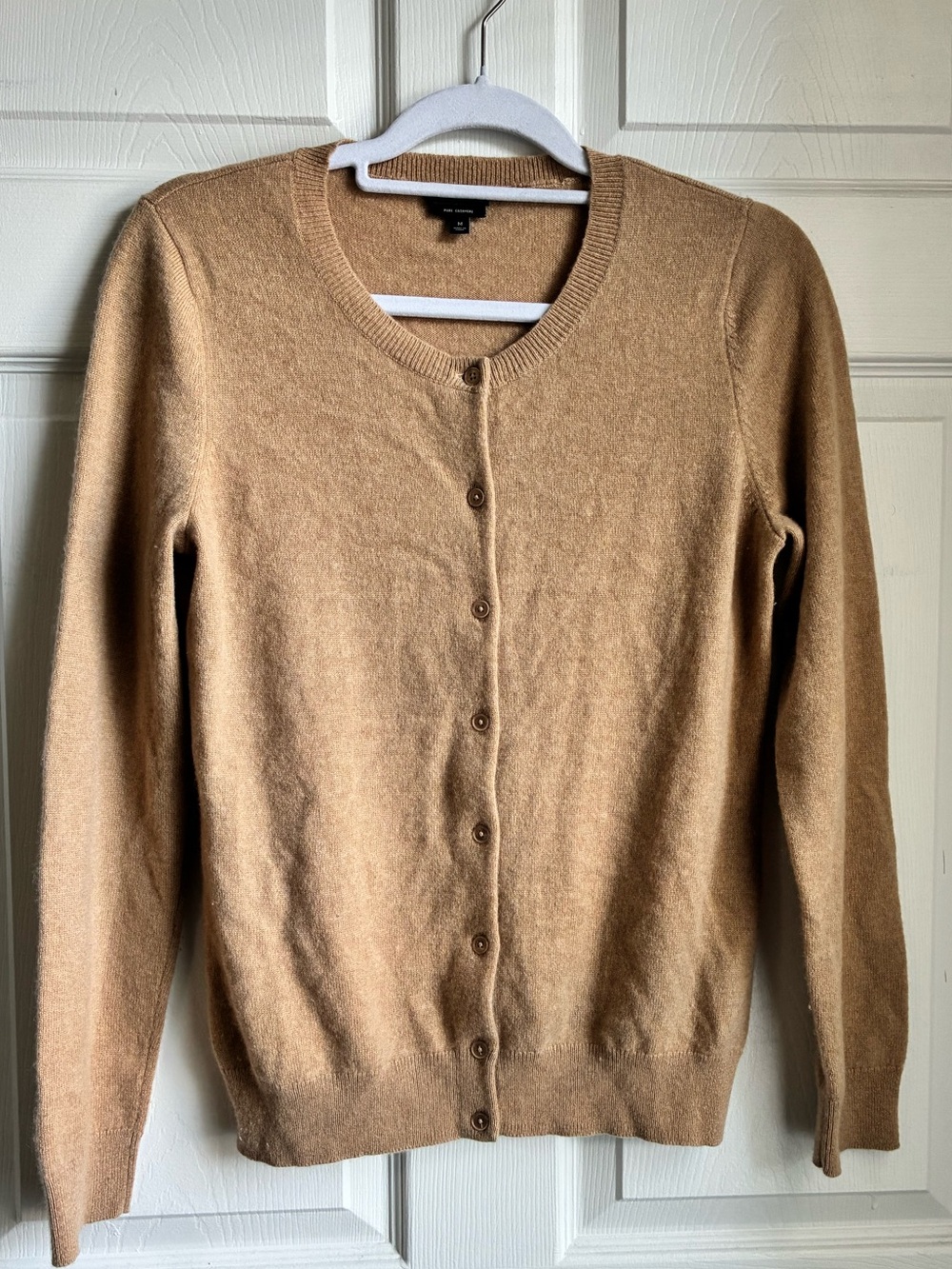 Talbots 100% Cashmere Classic Camel Crewneck Button-Front Sweater Medium